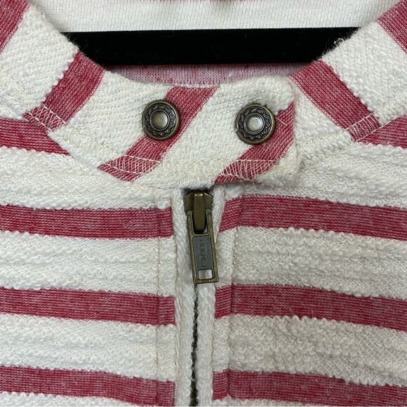Free People Red Cream Textured Stripe Peplum Full Zip Jacket Size Small - Picture 6 of 9